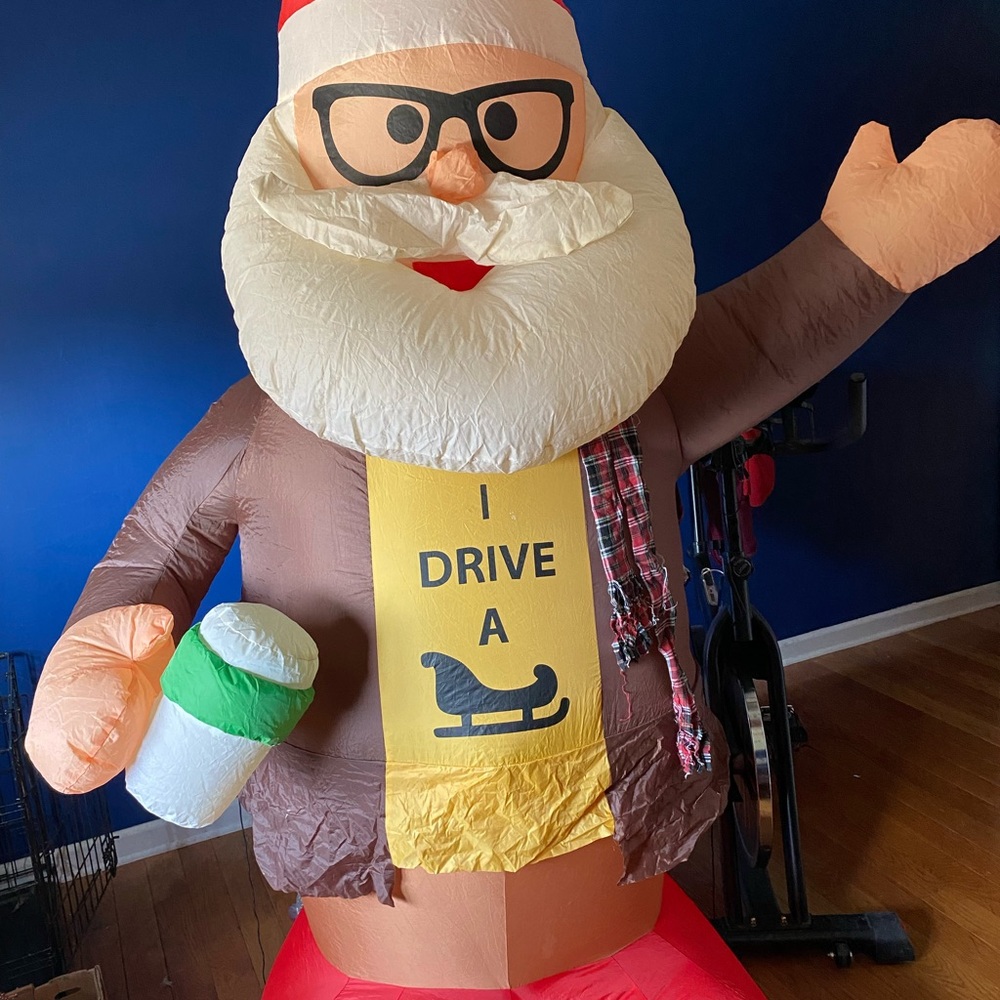 Inflatable Hippie Santa‎ Claus with Coffee Cup
